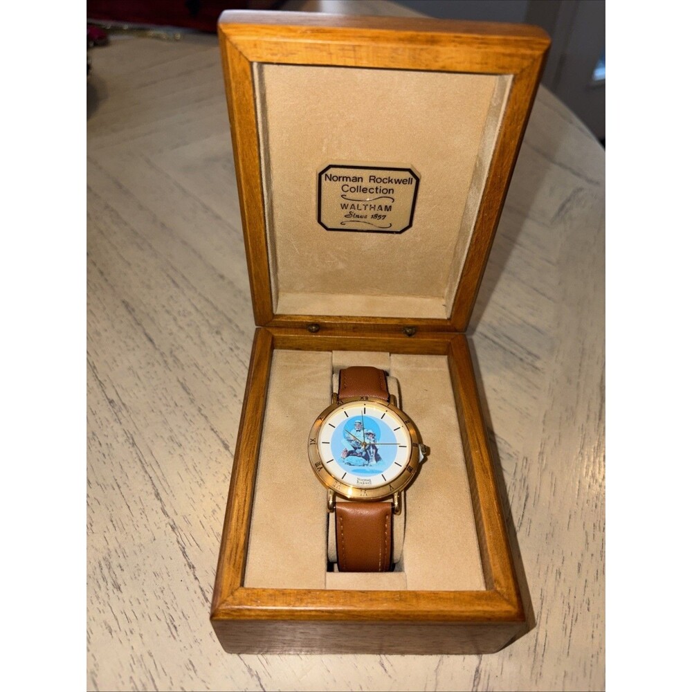 Waltham Norman Rockwell Collection Watch With Wooden Box & Manual New Old Stock